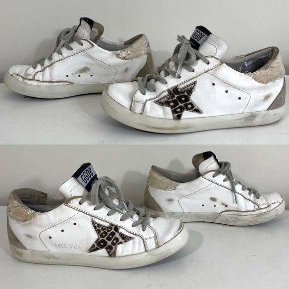 Golden Goose Superstar Low Top White Leather Sneakers Leopard Zebra Hair 36 6 - Picture 2 of 9